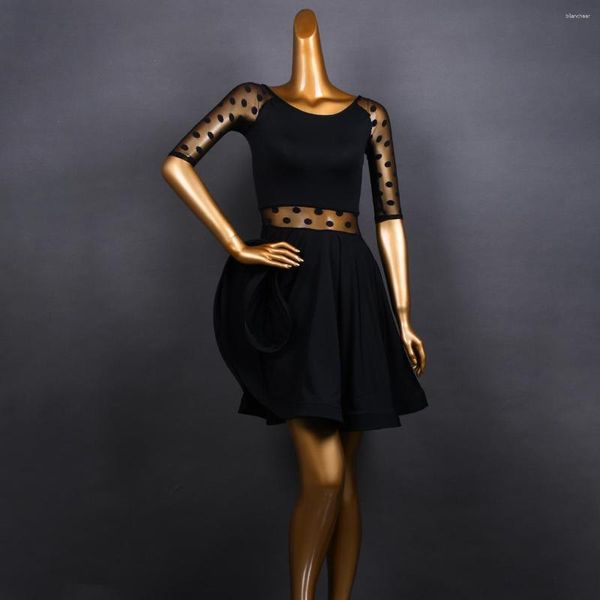 Bühnenkleidung Erwachsene Frauen Latin Dance Rock entworfen schwarz gepunktet halbtransparent sexy Kleid Dancewear Performance Kostüme