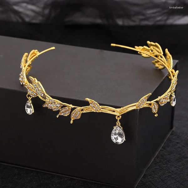 Fermagli per capelli Lusso color oro fronte Fascia per capelli da sposa Strass Diademi Donna Foglia Corona di cristallo Testa Cerchio Accessori per gioielli da sposa