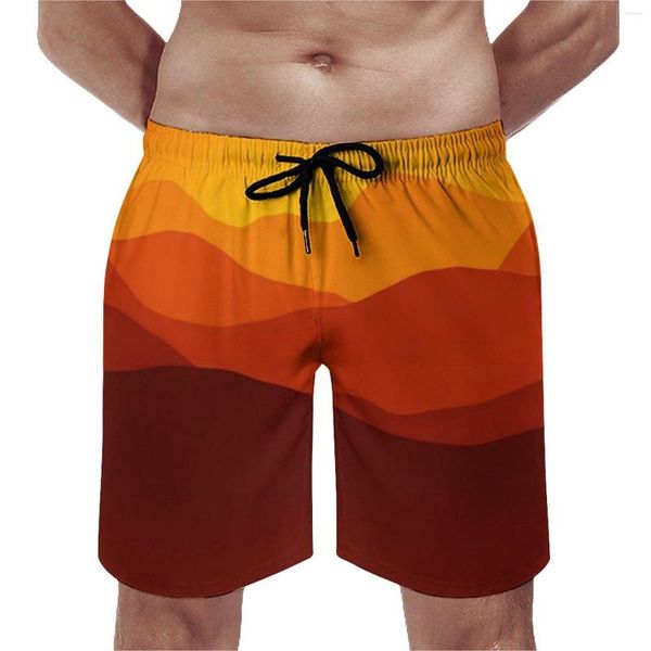 Shorts masculinos vermelho pôr do sol placa montanhas impressão bonito havaí praia homens gráfico correndo secagem rápida troncos de natação presente de aniversário
