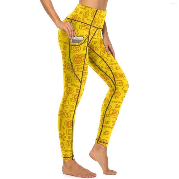 Leggings da donna Logo giallo Criptovaluta Allenamento Palestra Pantaloni da yoga Lady Push Up Leggins estetici Legging sportivo elastico sexy