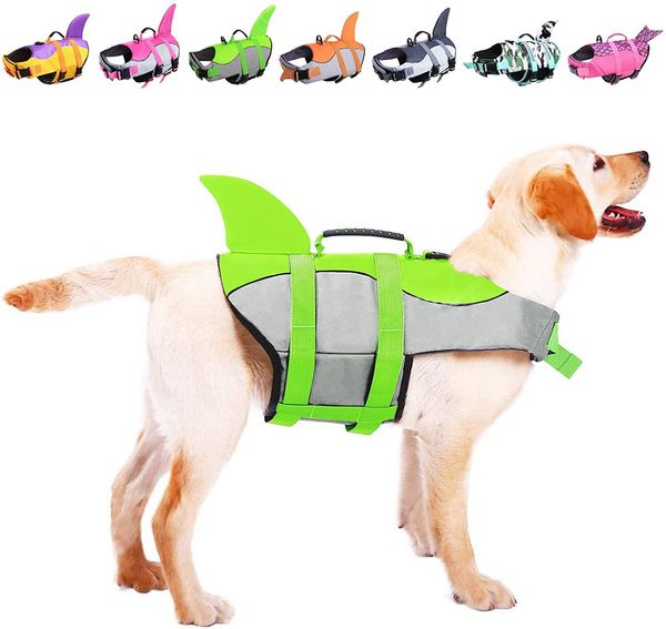 YUEXUAN Colete salva-vidas para cães e gatos de design sereia, coletes salva-vidas para cães Ripstop com alça de resgate Preservador de roupa de banho para segurança de animais de estimação para piscina, passeios de barco na praia