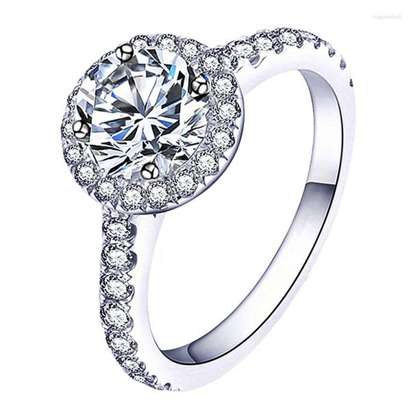 Anelli a grappolo Anello classico in cristallo con motivo rotondo Gioielli da donna con pietre piene Trendy Argento sterling 925 Matrimonio da sposa Lady Bijou