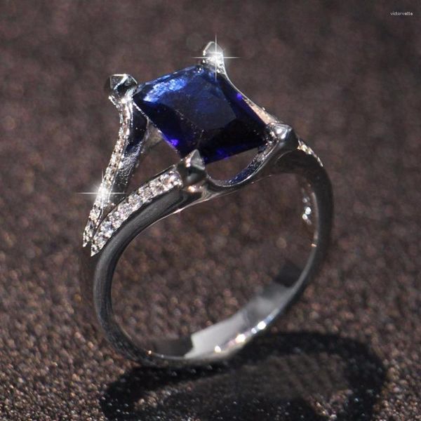 Anéis de cluster tamanho 8-13 gota jóias de luxo 925 prata esterlina cheia princesa corte azul 5a zircônia cúbica cz festa homens anel de dedo