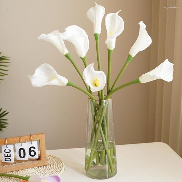 Flores decorativas Simulação Calla Lily Artificial Sinta Enrolado Grande Única Flor Decoração de Casa