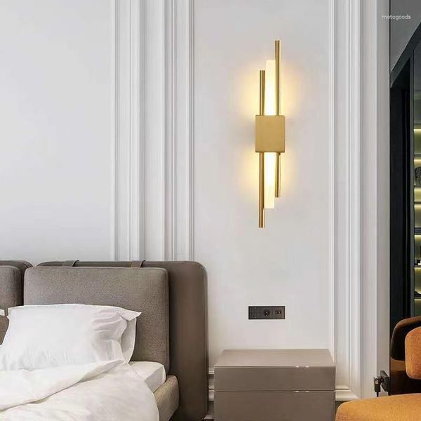 Lâmpada de parede simig iluminação nórdica luxo arte deco led ouro cama lado quarto arandela tubo moderno sala estar lâmpadas ferro mármore