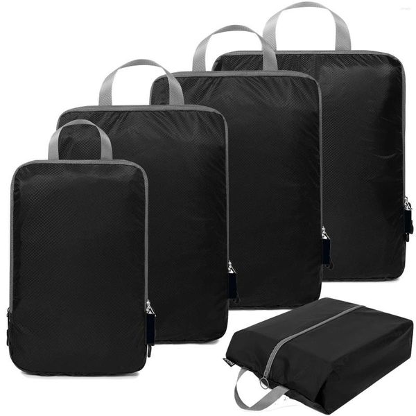 Borsoni da viaggio 5 pezzi cubi da imballaggio compressi Set di organizer per riporre oggetti da viaggio con borsa per scarpe Valigia leggera portatile per bagagli visivi in rete