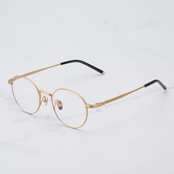 Sonnenbrille Rahmen Japan Designer Marke Vintage Gold Runde Brillen Retro Hand Handwerk Super Licht Reinem Titan Myopie Gläser Rahmen