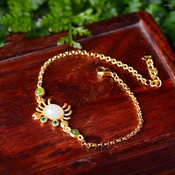 Charme pulseiras todas as coisas têm espírito personalidade dourada natural hetian jade pequeno caranguejo retro bonito moda feminina ornamento