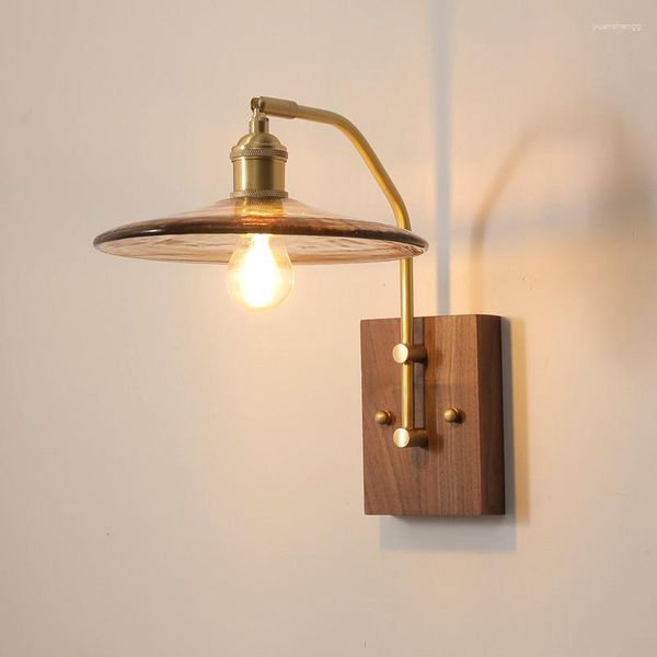 Wandlampen Vintage Lampe Holz Glas Leuchte E27 Innen Loft Korridor Lichter Industrie Wandleuchte Nachttisch