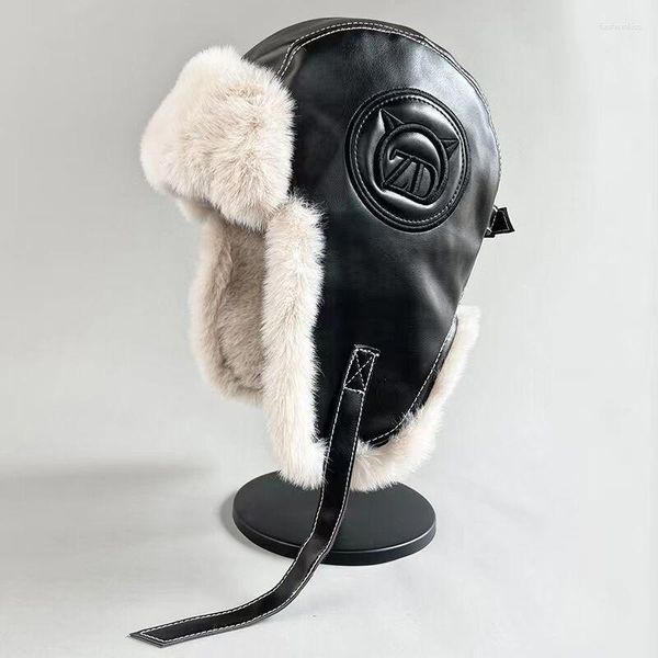 Berretti 2023 Inverno Caldo Pelliccia Bomber Cappello Colbacco Berretto Trapper Uomo Russo Cappelli da sci Berretti in Pelle da Donna Finta Neve con Paraorecchie