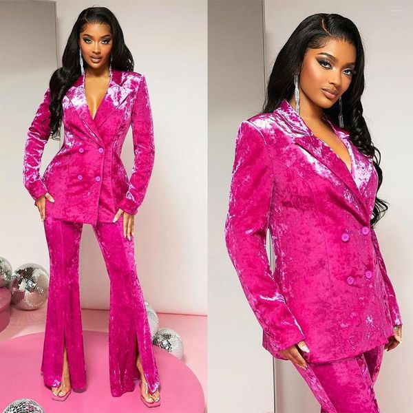 Zweiteilige Damenhose aus rosarotem Samt, Business-Anzug mit V-Ausschnitt, Abendparty, Hochzeit, Frack, formelles Set für Pendler