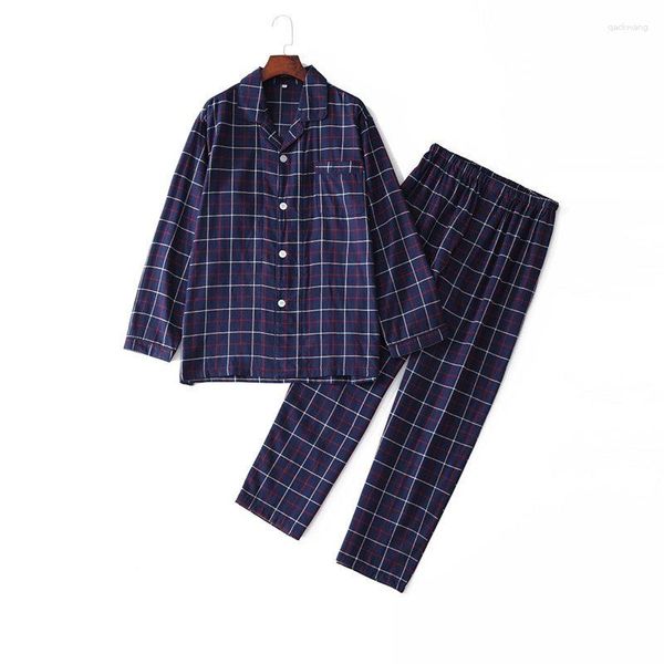 Mulheres sleepwear 2023 primavera outono mulheres casual xadrez pijama conjuntos feminino algodão terno senhoras turn-down colarinho camisa calças