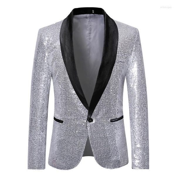 Abiti da uomo Uomo Oro Argento Paillettes Lucidi Blazer Giacca Moda Night Club DJ Spettacoli teatrali Cappotto per festa di nozze