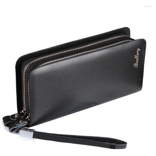 Berets Männer Brieftasche Doppel-reißverschluss Leder Business Männlichen Clutch Tasche Lange Geldbörse Telefon Tasche Geldbörsen