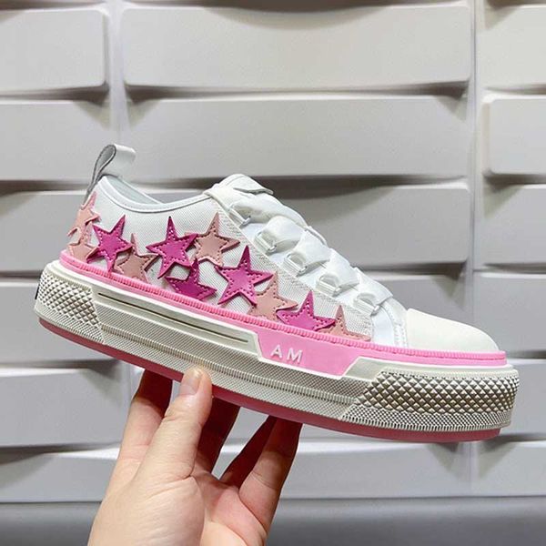 Mulheres Estrelas Sapatos de Lona Curso Baixo Branco Rosa Tênis Casal Designer de Moda Sapatos Casuais Couro Lona Superior Estrelas Bordados Homens Baixo Top Skateboarding Shoes