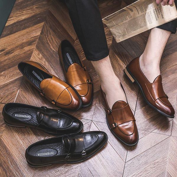 Kleid Schuhe Wein Rot/Braun/Schwarz Männer Loafer Quadratische Zehe Slip-On Business Sheos Schnallen Zapatos De Vestir hombre A153