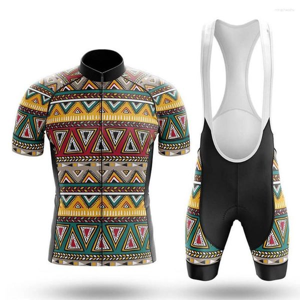 Racing Sets Tribal Muster Radfahren Set Trägerhose Bike Jersey Fahrrad Shirt Kurzarm Kleidung Zyklus Downhill MTB Berg Anzug