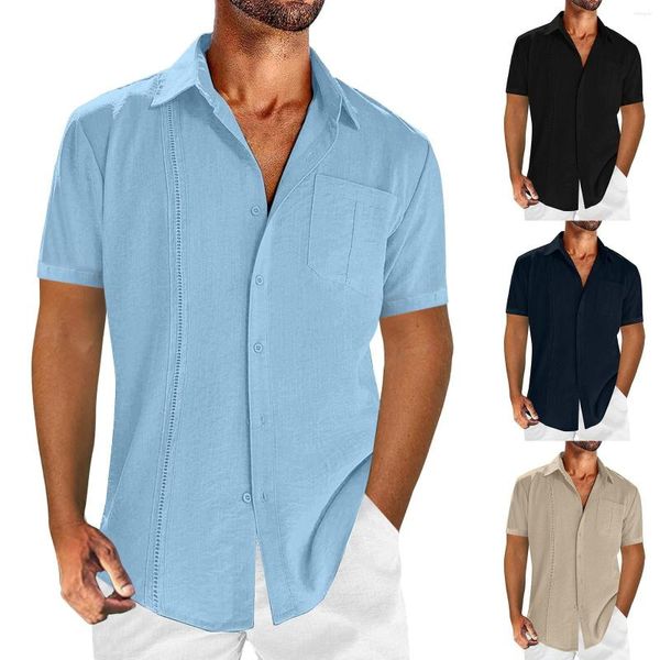Мужские футболки мужские повседневные мужские хлопковые утягивающие темпераментные карманные рубашки с пряжкой и лацканами с короткими рукавами и пуговицами в промежности рубашка купальник