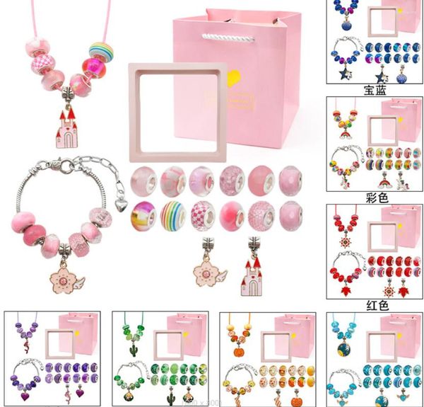 Link pulseiras diy frisado pulseira kit para meninas acrílico grande buraco contas encantos artesanais colar encontrar jóias fazendo acessórios presente