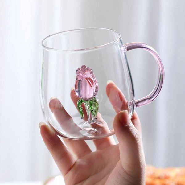Bicchieri da vino 3D Cartoon Cup Bottom Decor Vetro creativo Home Cute High Borosilicate Single Layer Succo di microonde Bevanda fredda
