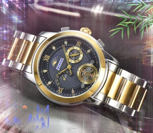 Top Auto Date Cronometro completamente funzionale Orologio Hip Hop Uomo batteria al quarzo Orologio super luminoso All the Crime Orologio da sole in acciaio inossidabile con quadrante scheletrato Orologi con design a volano