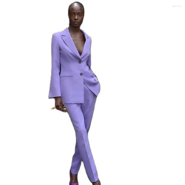 Женские брюки из двух частей, модный фиолетовый женский повседневный костюм из 2 предметов, облегающий деловой костюм, официальная рабочая одежда на заказ, женская офисная униформа