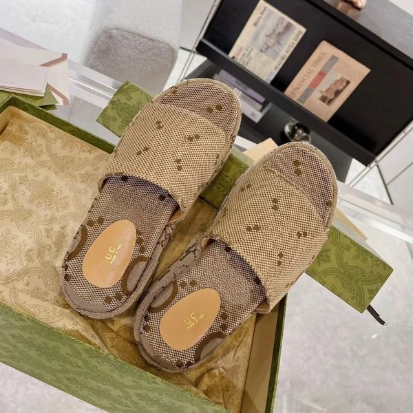 Top Quality Bordado Sandália Mule Canvas Luxury Designer Slipper Verão Slide Mulheres Homens Clássico Plataforma Casual Sapato Praia Sandale Sports Sliders Flat Heel 35-46 Caixa