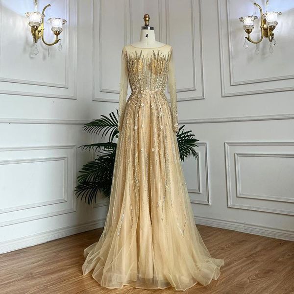 Бальные платья Serene Hill мусульманское золото трапециевидной формы с бисером и хрустальными аппликациями Роскошные длинные вечерние платья для женщин на свадьбу 2023 LA71957
