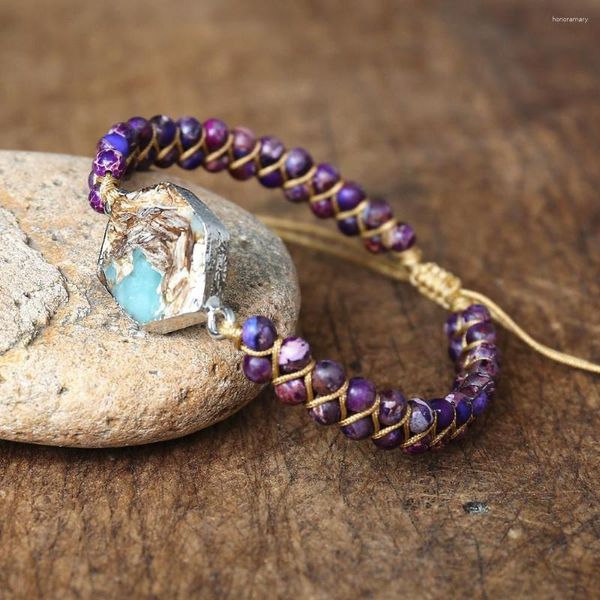 Braccialetti con ciondoli Gioielli fatti a mano Diaspro imperiale Bracciale intrecciato con perline Accessori moda donna Bracciale avvolgente in tessuto Boho Yoga