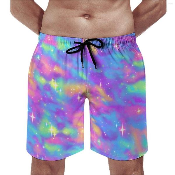 Shorts masculinos placa abstrata estrela impressão retro troncos de natação pastel galaxy secagem rápida esportes fitness qualidade plus size calças curtas