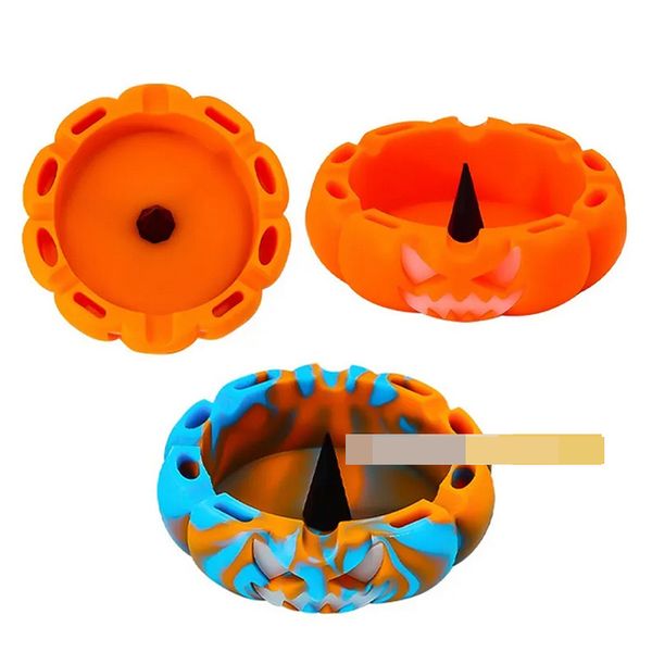 Posacenere portatile in morbido silicone Vassoio antiscottatura Portacenere Testa di zucca Elementi essenziali di Halloween Altezza Posacenere Accessori per sigarette