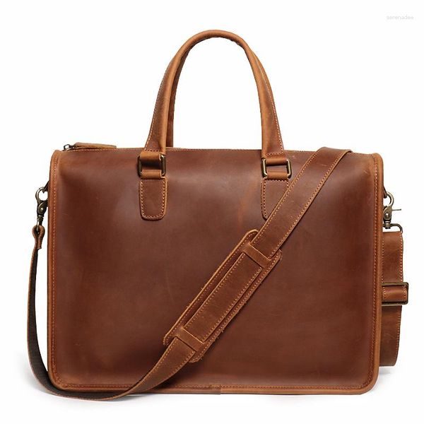 Pastas de couro genuíno do vintage saco do mensageiro dos homens real estilingue ombro crossbody sacos masculino negócios breifcases tote bolsa marrom