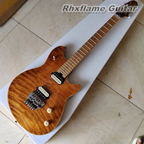 Rara Edward Van Halen Hybird Brown Chitarra elettrica trapuntata Top in acero China Floyd Rose Tremolo Bridge Locking Nut Accordatori bianchi