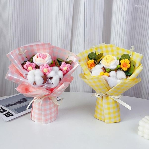 Bouquet de fleurs décoratives en Crochet, tissées à la main, fournitures d'ornements pour chambre à coucher, salle de bain, décoration présente