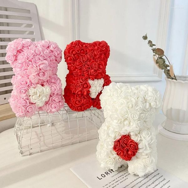 Fiori decorativi San Valentino romantico Fiore eterno creativo Orso rosa Regalo di Natale Abbraccio personalizzato Decorazione di nozze