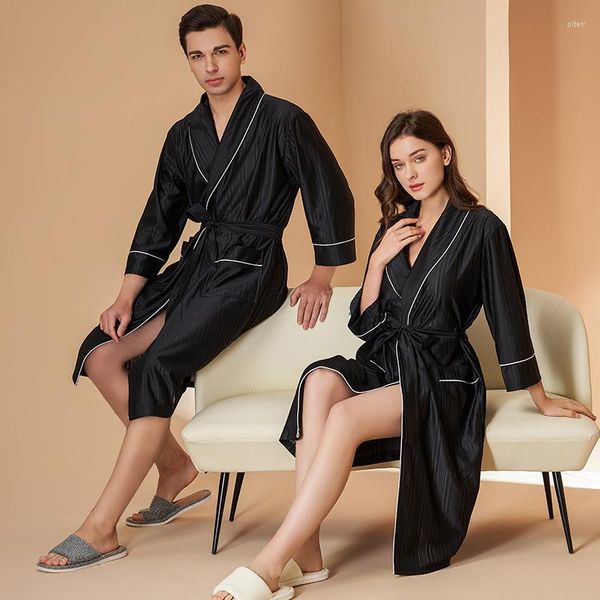 Pijamas femininos camisola primavera e outono noite-roupão fino roupão de alta sentido amantes do verão comprimento masculino robe nightwear