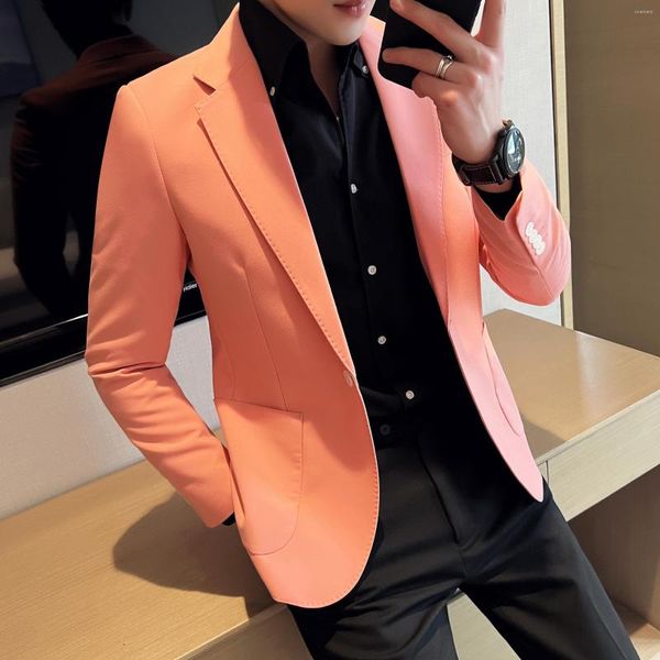 Ternos masculinos 2023 boutique negócios moda cavalheiro versão coreana de cor sólida casamento tecido elástico fino casual trabalho anfitrião blazer