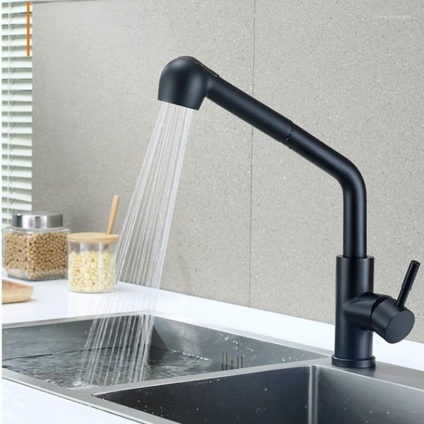 Mutfak muslukları yaratıcı çekme musluğu ev 304 paslanmaz çelik lavabo ve soğuk su tankı boya siyah zanaat