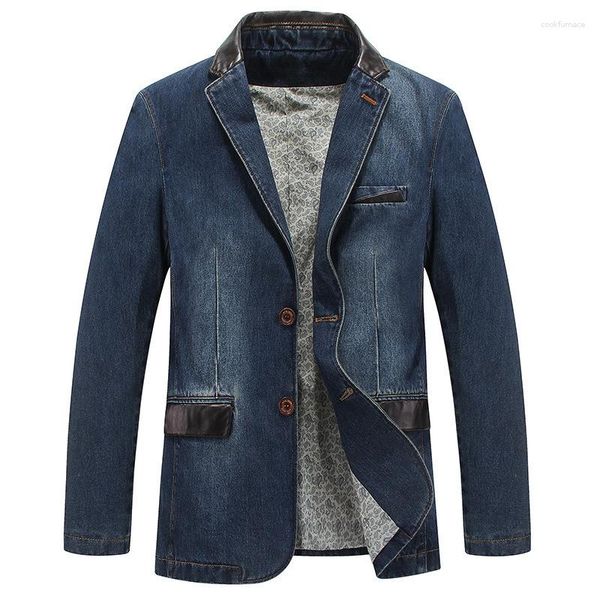 Abiti da uomo Giacche taglie forti Capispalla di jeans Primavera Autunno Abbigliamento uomo Blazer maschili Jeans Cappotto slim fit in pelle patchwork MY190