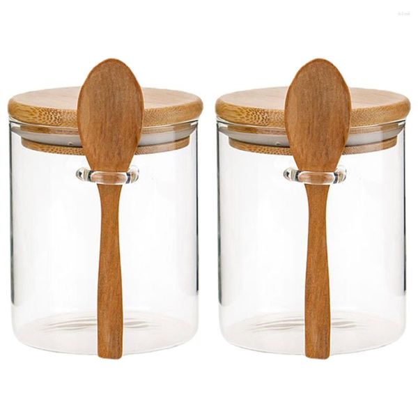 Garrafas de armazenamento 2 pcs latas de vidro frascos de frutas secas tampas de bambu recipientes chá grande café