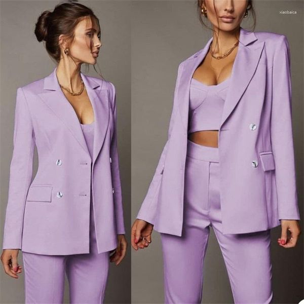Женские брюки-двойки Светло-фиолетовые женские костюмы Комплект из 3 блейзеров Торжественное вечернее платье на заказ Деловой костюм Homme (куртка-бретелька)