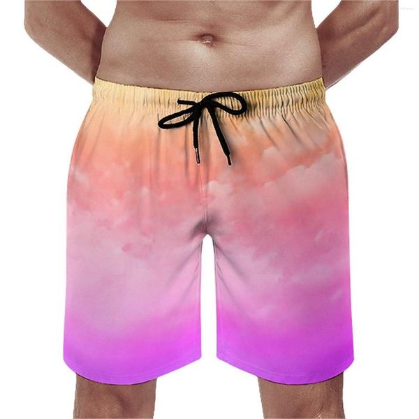 Pantalones cortos para hombre, pantalones cortos Vintage con estampado de nubes y atardecer, bañadores de playa de secado rápido, regalo de cumpleaños