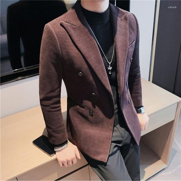 Herrenanzüge Zweireiher Smoking Britischer Slim Cordstoff Herrenblazer Anzugjacke Herren Business Casual Hochzeits-/Bankettkleid Blazer