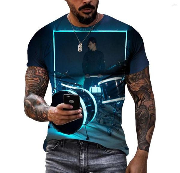 Camiseta masculina verão hip-hop cor tambor kit 3d impresso camiseta festa tamanho grande manga curta premium de secagem rápida roupas confortáveis