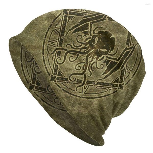 Berets Unisex Winter Warm Bonnet Femme Strickmützen Cthulhu Design Altes Leder Beanie Cap Horror Dark Monster Beanies Caps Für Männer Frauen