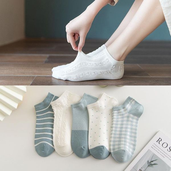 Mulheres meias casuais respirável curto japonês moda listrado escola meninas tornozelo algodão fino harajuku corte baixo barco