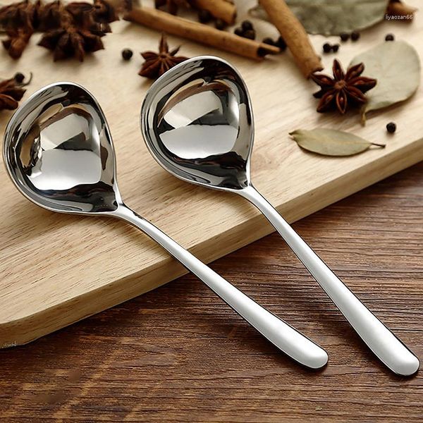 Conjuntos de louça colher de aço inoxidável alça longa colheres de sopa pote sopa concha ramen macarrão colher utensílios de cozinha utensílios de cozinha