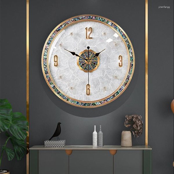 Relógios de parede Relógio de latão Abalone Shell Index Dial Modern Luxury Home Sala de estar Canto Cobre Silencioso Decorações de Design Interior