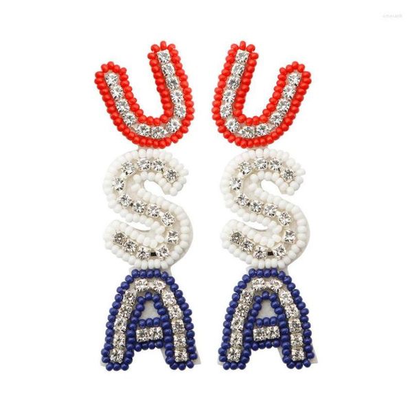 Baumelnde Ohrringe CZ Kristall und Rot Weiß Blau Rocailles Perlen USA für Frauen 2023 Amerikanischer Unabhängigkeitstag Schmuck Großhandel