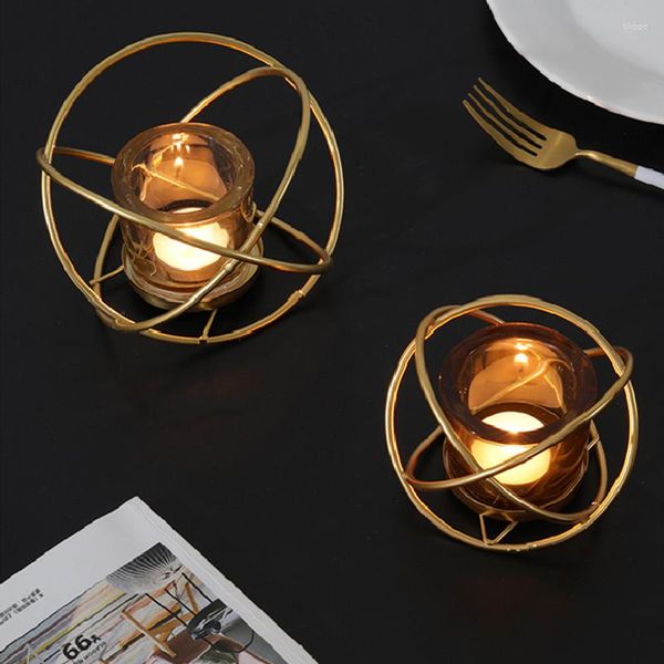 Portacandele Portacandele romantici semplici Portacandele geometrico Cilindro portacandele in ottone dorato Tavolo moderno Decorazione tealight Pe De Vela